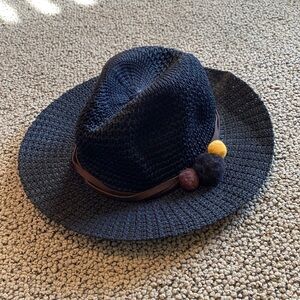 NWOT Embellished Black Fedora with White Heart